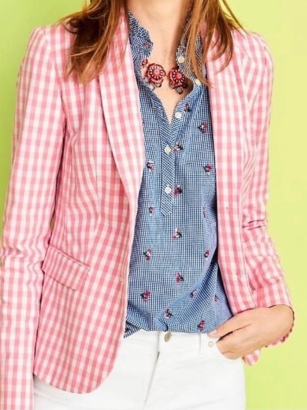 Talbots Gingham Pink Blazer Size 4 spring Summer vacation Preppy